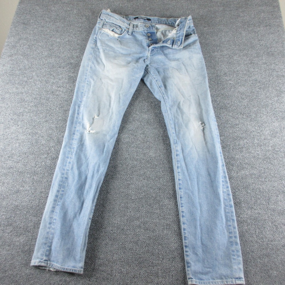 Baldwin The 76 Skinny Jeans Mens 31x33 Blue Light Wash Distressed Slim Fit Denim